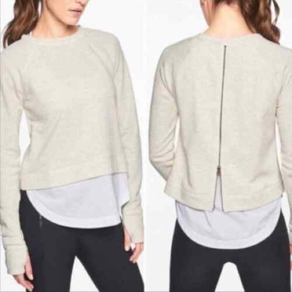 Athleta Heather Cream and White Roamer Zip Back Layered Sweatshirt XS